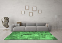 Machine Washable Patchwork Emerald Green Transitional Rug, wshcon1379emgrn