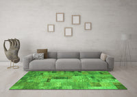 Machine Washable Patchwork Green Transitional Rug, wshcon1379grn
