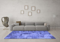 Machine Washable Patchwork Blue Transitional Rug, wshcon1379blu