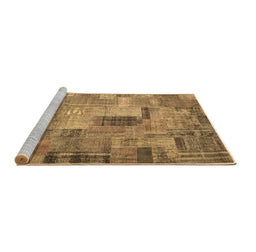 Sideview of Machine Washable Patchwork Brown Transitional Rug, wshcon1379brn