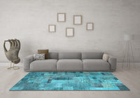 Machine Washable Patchwork Light Blue Transitional Rug, wshcon1379lblu