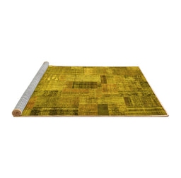 Sideview of Machine Washable Patchwork Yellow Transitional Rug, wshcon1379yw