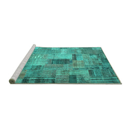 Sideview of Machine Washable Patchwork Turquoise Transitional Area Rugs, wshcon1379turq