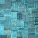 Square Machine Washable Patchwork Light Blue Transitional Rug, wshcon1379lblu