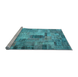 Sideview of Machine Washable Patchwork Light Blue Transitional Rug, wshcon1379lblu