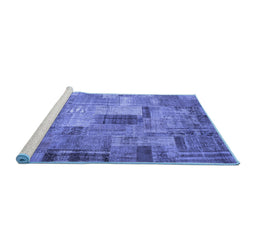 Sideview of Machine Washable Patchwork Blue Transitional Rug, wshcon1379blu