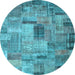 Round Patchwork Light Blue Transitional Rug, con1379lblu