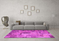 Machine Washable Patchwork Pink Transitional Rug, wshcon1379pnk