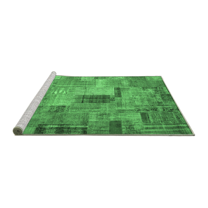 Sideview of Machine Washable Patchwork Emerald Green Transitional Area Rugs, wshcon1379emgrn