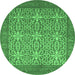 Round Machine Washable Persian Emerald Green Bohemian Area Rugs, wshcon137emgrn