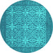 Round Persian Turquoise Bohemian Rug, con137turq