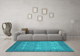 Machine Washable Persian Turquoise Bohemian Area Rugs in a Living Room,, wshcon137turq