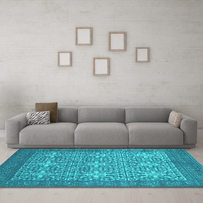 Machine Washable Persian Turquoise Bohemian Area Rugs in a Living Room,, wshcon137turq