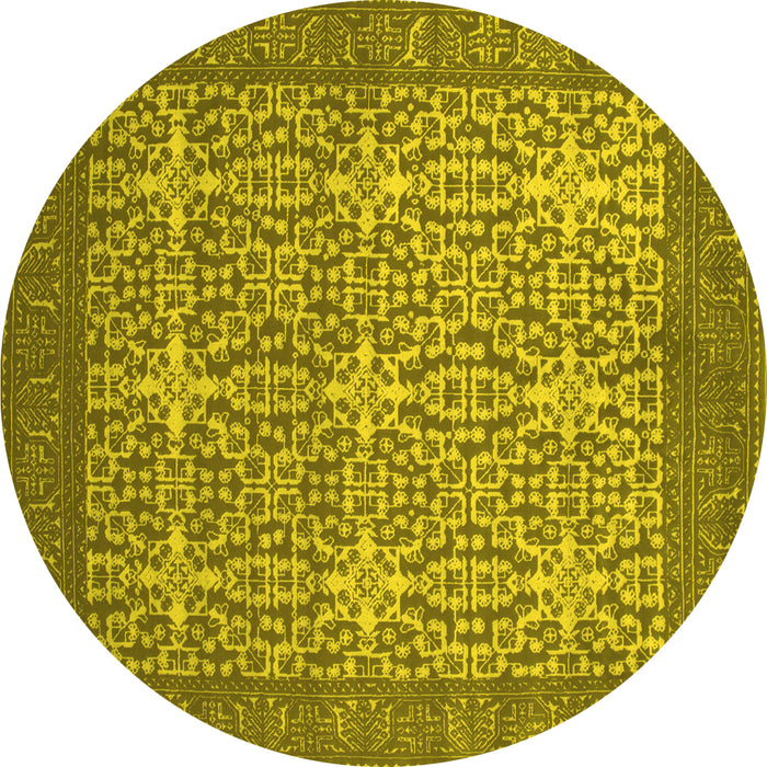 Round Machine Washable Persian Yellow Bohemian Rug, wshcon137yw