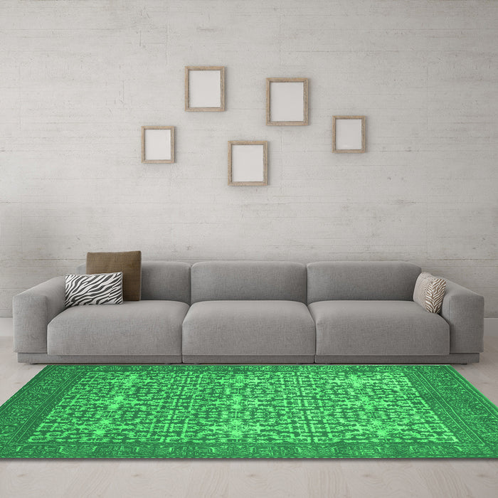 Machine Washable Persian Green Bohemian Area Rugs in a Living Room,, wshcon137grn