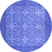 Round Machine Washable Persian Blue Bohemian Rug, wshcon137blu