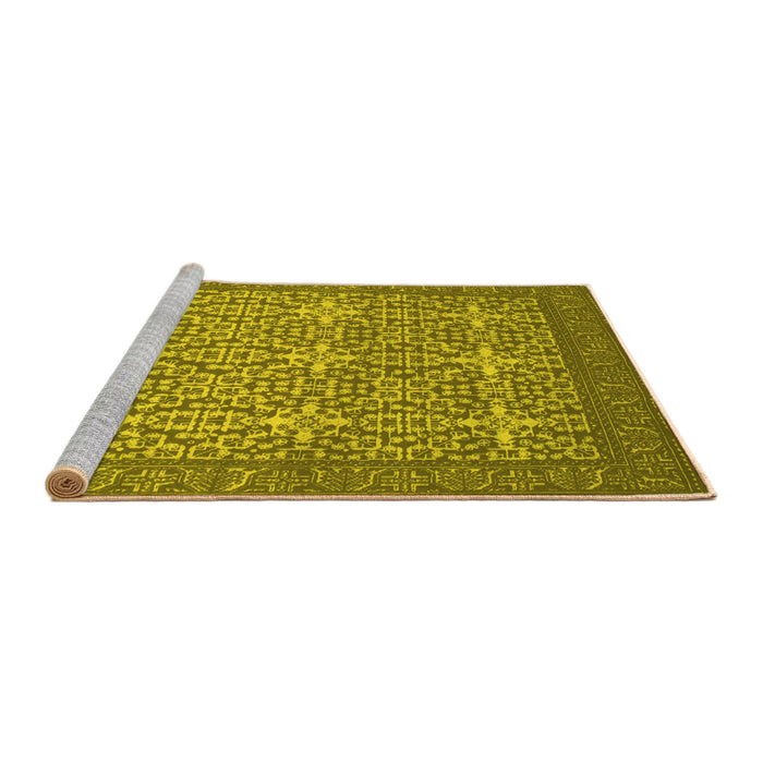 Sideview of Machine Washable Persian Yellow Bohemian Rug, wshcon137yw