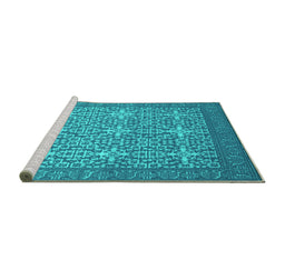 Sideview of Machine Washable Persian Turquoise Bohemian Area Rugs, wshcon137turq