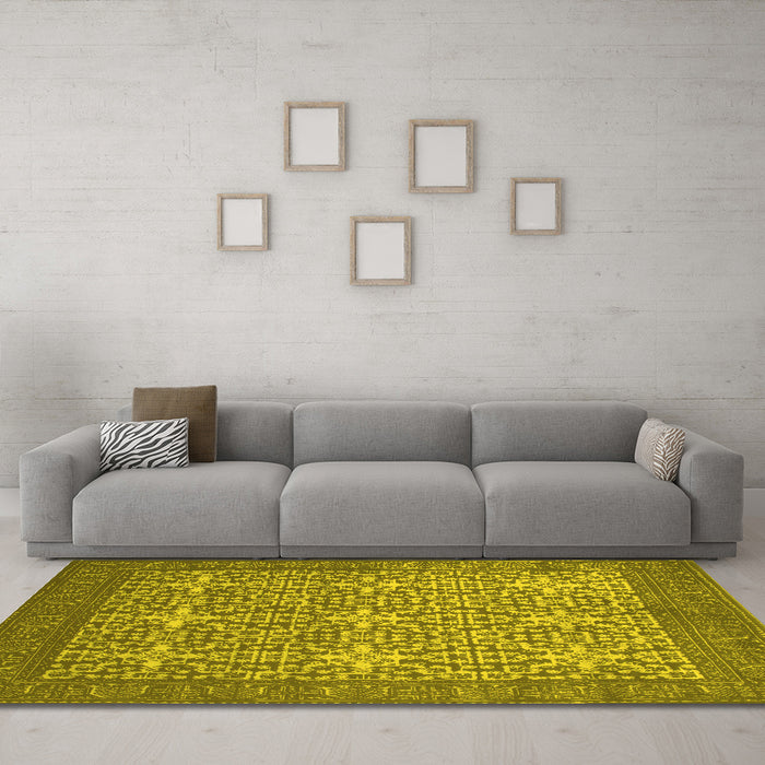 Machine Washable Persian Yellow Bohemian Rug in a Living Room, wshcon137yw