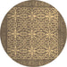 Round Machine Washable Persian Brown Bohemian Rug, wshcon137brn