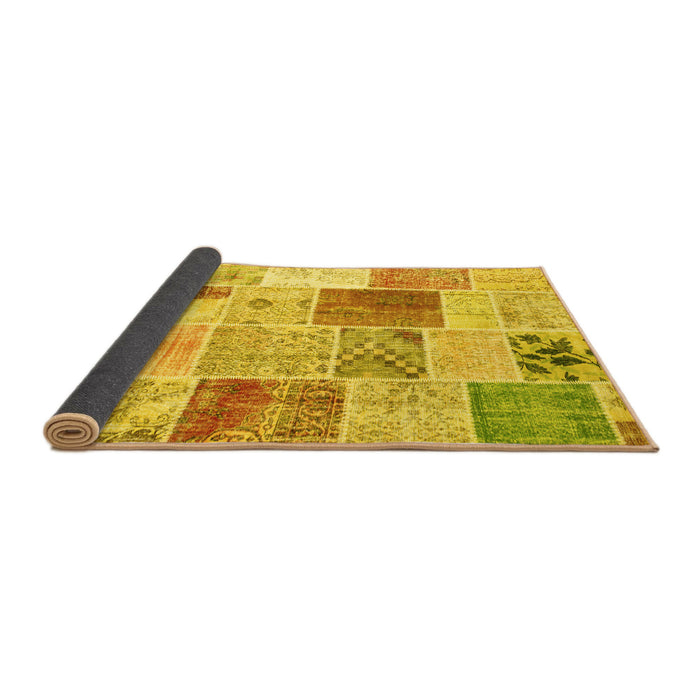 Sideview of Patchwork Yellow Transitional Rug, con1380yw