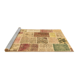 Sideview of Machine Washable Patchwork Brown Transitional Rug, wshcon1380brn