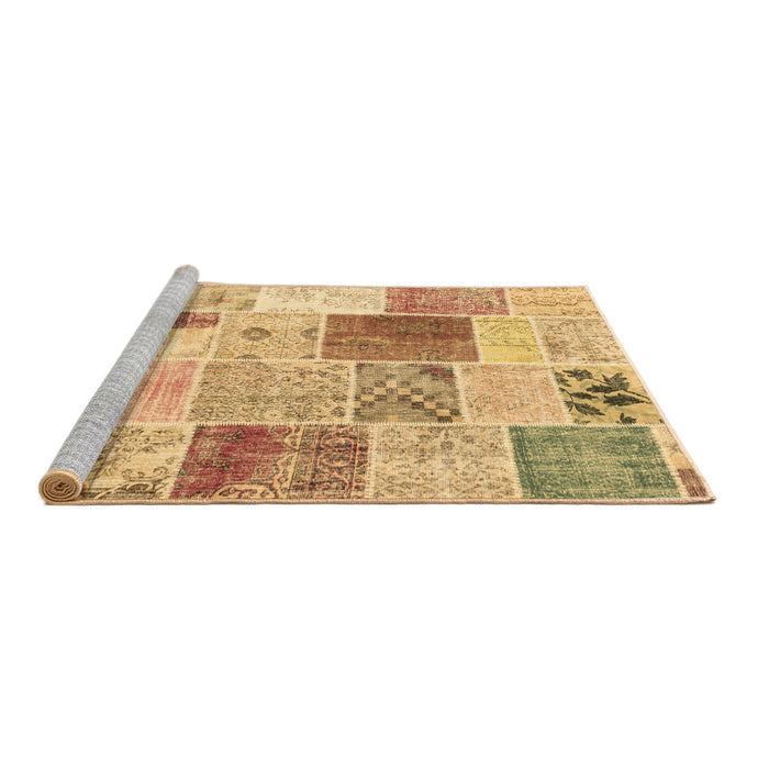 Sideview of Machine Washable Patchwork Brown Transitional Rug, wshcon1380brn