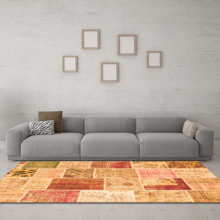 Machine Washable Patchwork Orange Transitional Area Rugs in a Living Room, wshcon1380org