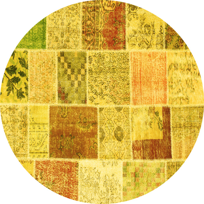 Round Patchwork Yellow Transitional Rug, con1380yw
