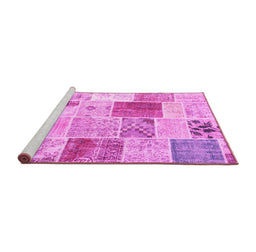 Sideview of Machine Washable Patchwork Pink Transitional Rug, wshcon1380pnk