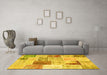 Machine Washable Patchwork Yellow Transitional Rug in a Living Room, wshcon1380yw