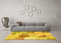 Machine Washable Patchwork Yellow Transitional Rug, wshcon1380yw