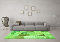 Machine Washable Patchwork Green Transitional Rug, wshcon1380grn