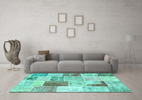 Machine Washable Patchwork Turquoise Transitional Rug, wshcon1380turq