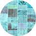 Round Patchwork Light Blue Transitional Rug, con1380lblu