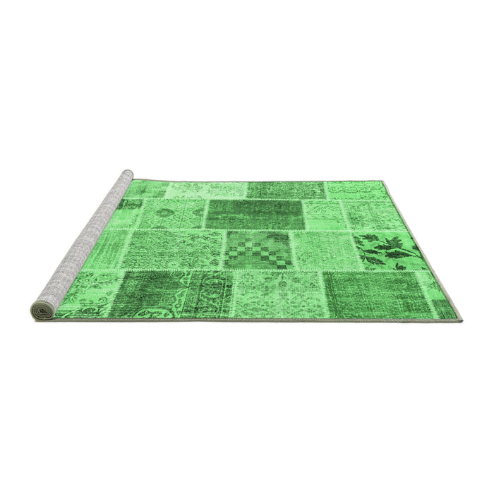 Sideview of Machine Washable Patchwork Emerald Green Transitional Area Rugs, wshcon1380emgrn