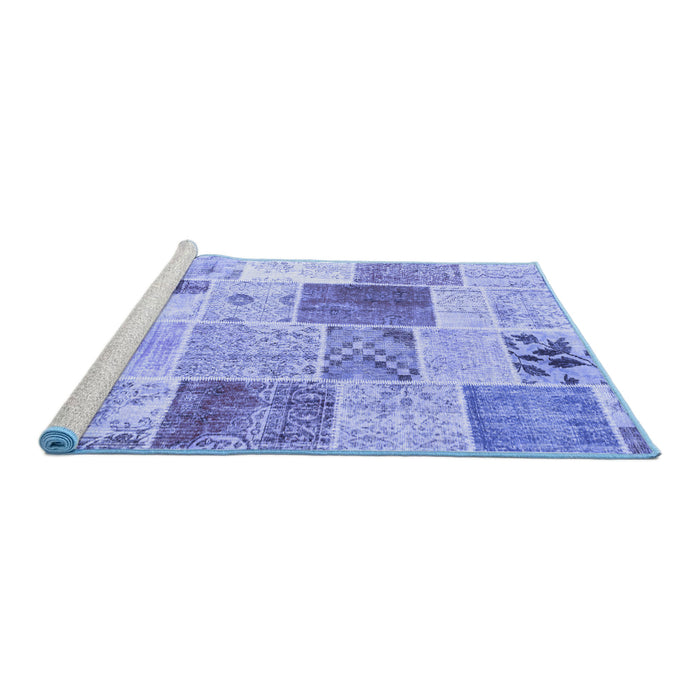 Sideview of Machine Washable Patchwork Blue Transitional Rug, wshcon1380blu