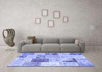 Machine Washable Patchwork Blue Transitional Rug, wshcon1380blu