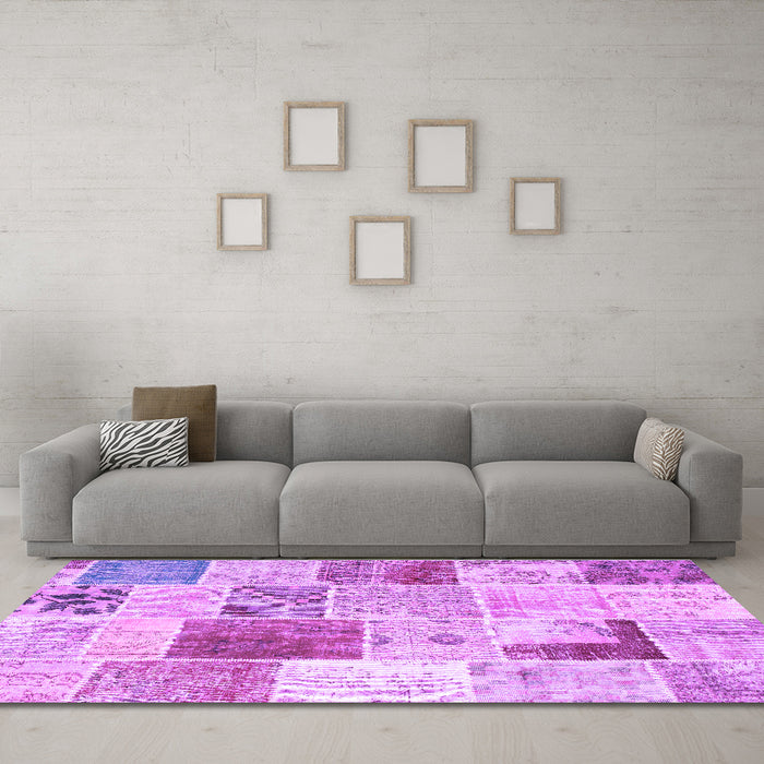 Machine Washable Patchwork Purple Transitional Area Rugs in a Living Room, wshcon1380pur