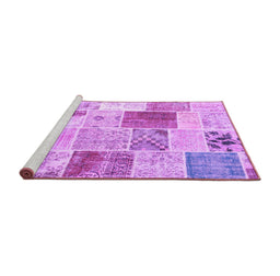 Sideview of Machine Washable Patchwork Purple Transitional Area Rugs, wshcon1380pur