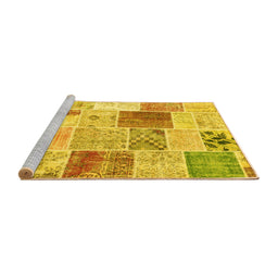 Sideview of Machine Washable Patchwork Yellow Transitional Rug, wshcon1380yw