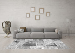 Machine Washable Patchwork Gray Transitional Rug in a Living Room,, wshcon1380gry