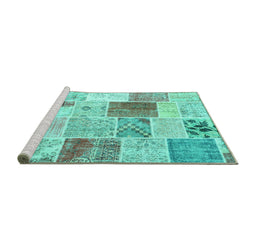 Sideview of Machine Washable Patchwork Turquoise Transitional Area Rugs, wshcon1380turq
