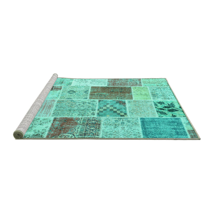 Sideview of Machine Washable Patchwork Turquoise Transitional Area Rugs, wshcon1380turq