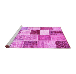 Sideview of Machine Washable Patchwork Pink Transitional Rug, wshcon1381pnk