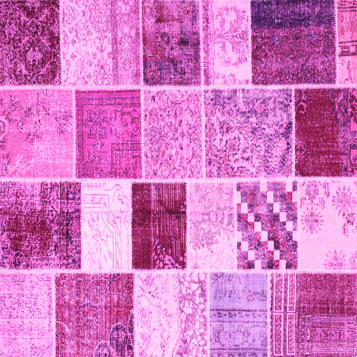 Square Machine Washable Patchwork Pink Transitional Rug, wshcon1381pnk
