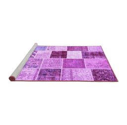 Sideview of Machine Washable Patchwork Purple Transitional Area Rugs, wshcon1381pur