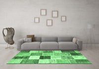 Machine Washable Patchwork Emerald Green Transitional Rug, wshcon1381emgrn