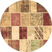 Round Patchwork Brown Transitional Rug, con1381brn