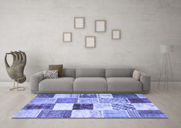 Machine Washable Patchwork Blue Transitional Rug in a Living Room, wshcon1381blu